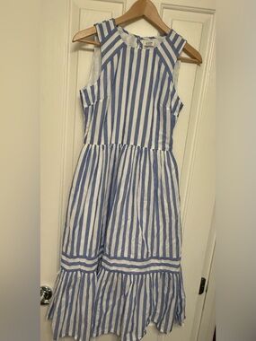 J.Crew Blue White Striped Tiered Midi Dress Sleeveless Poplin 00